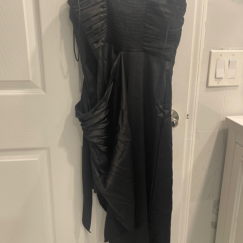 WAYF Delaney Asymmetric Satin Midi-Dress